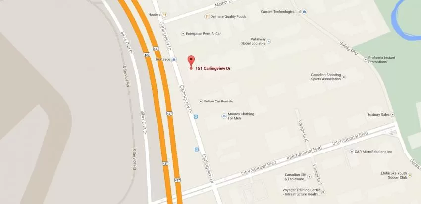 Map showing TCT Graphic Products head office in Etobicoke, ON